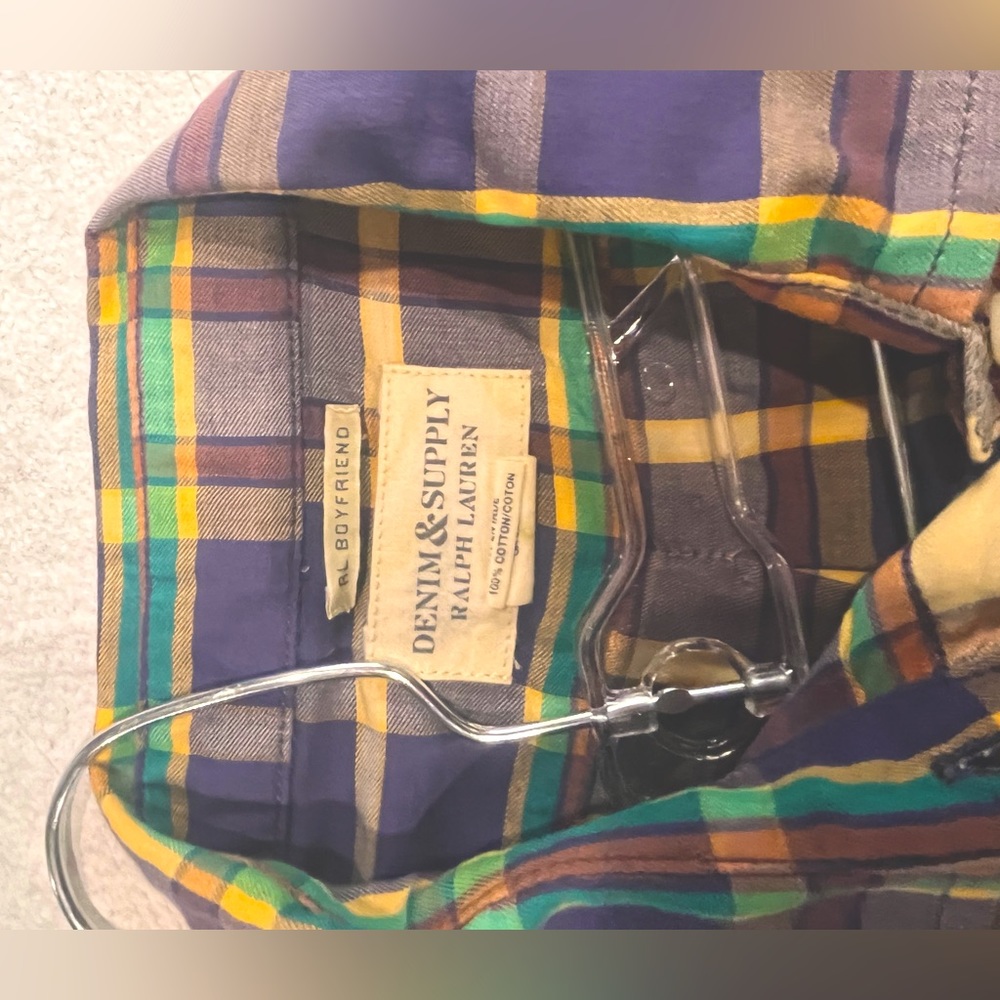 Ralph Lauren Denim Supply Womens Button Up Boyfriend Shirt Cotton Plaid
